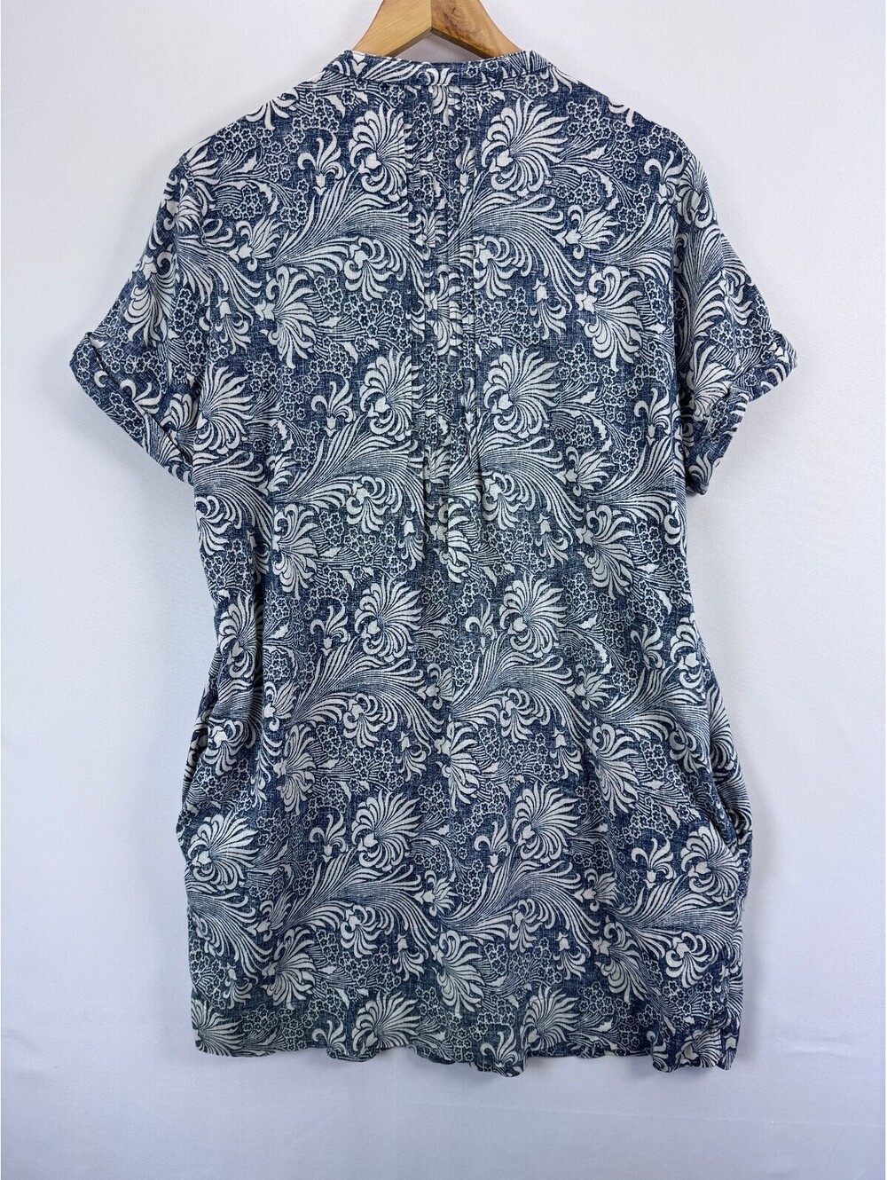 Faherty Blue Pockets Floral Coastal Cottagecore Linen Tunic Dress Womens XL - Picture 5 of 10